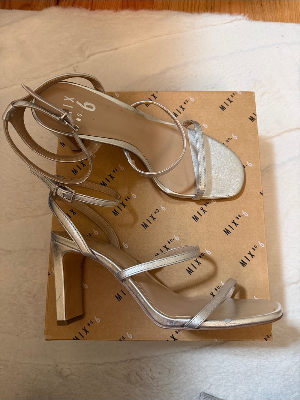 Mix No. 6 Metallic Silver Minimalist Ankle-Strap Heels